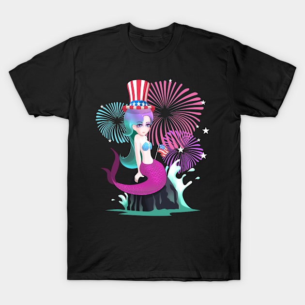 Patriot Mermaid American Independence Day T-Shirt by TheBeardComic